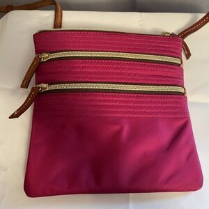 Dooney Bourke Handbag Purse Swingpack Crossbody Fuisha Pink Double Zip Bag